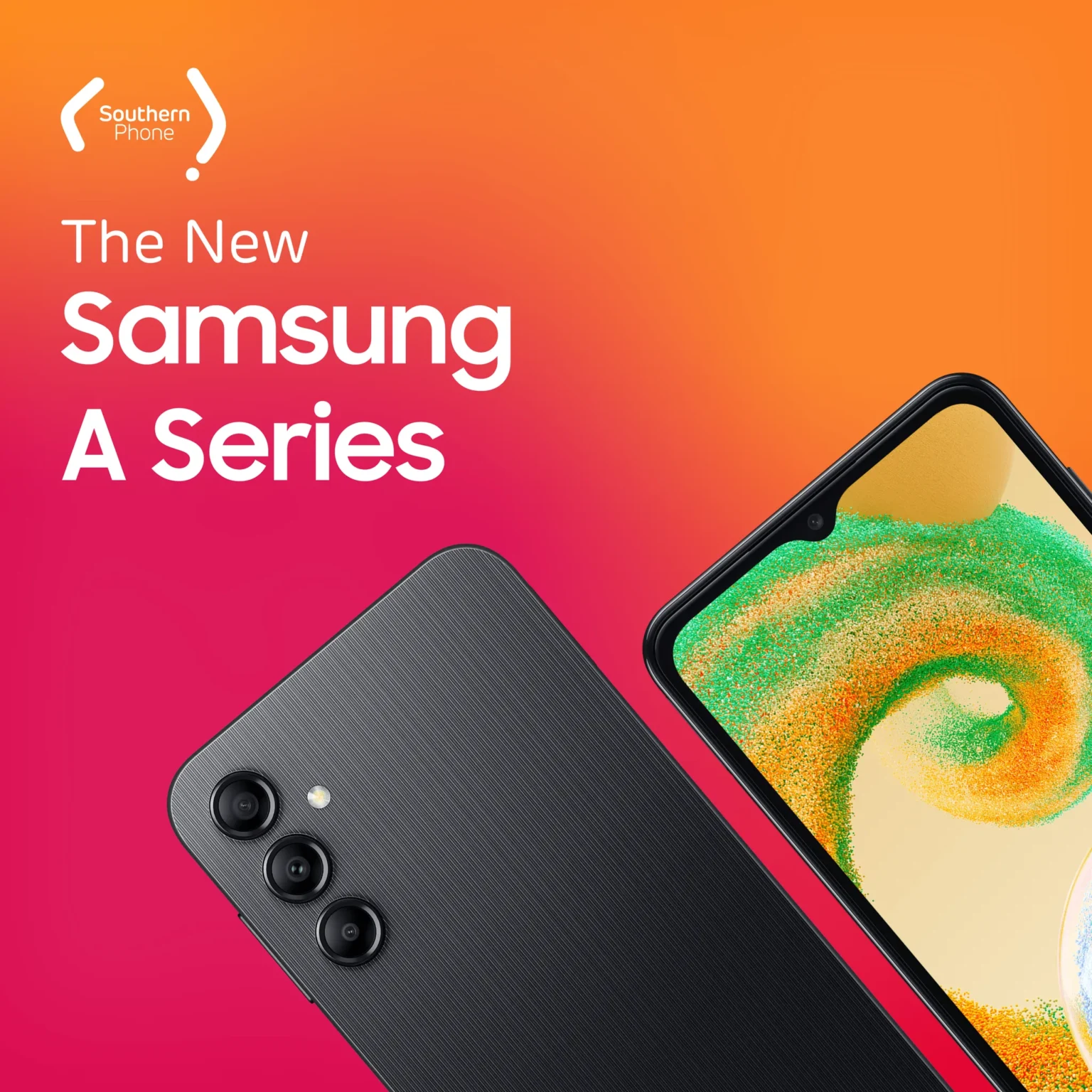 Two samsung phones on a gradient background with the Southern Phone logo in the corner